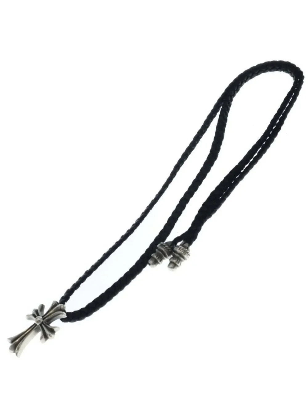 Chrome Hearts CH Crs Sml CL Small CH Cross Leather Blade Necklace Silver Black